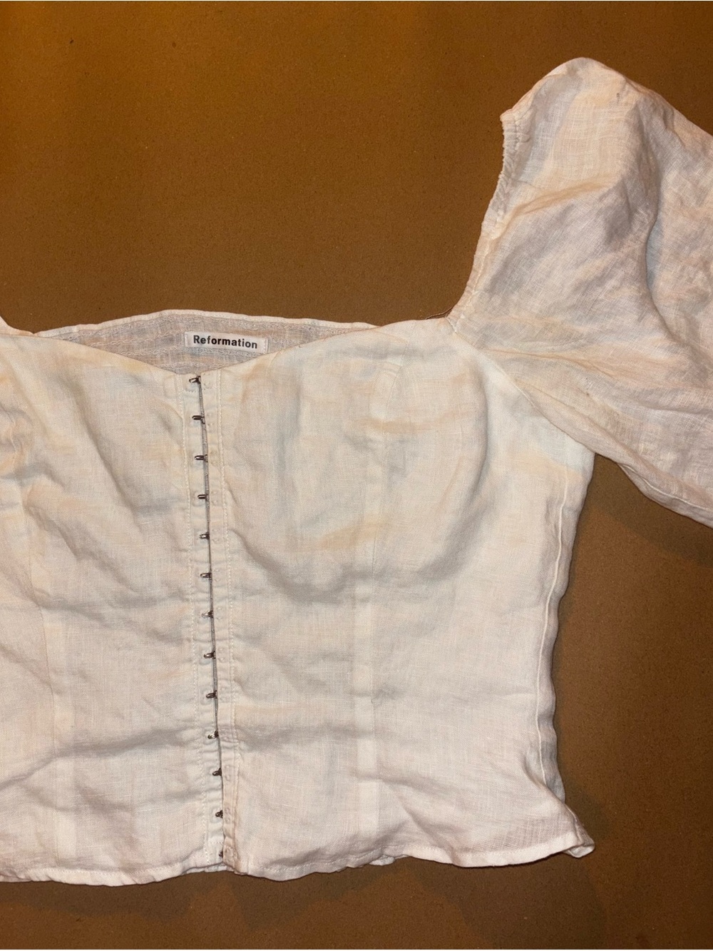 Reformation Linen Puff-Sleeve Corset Top